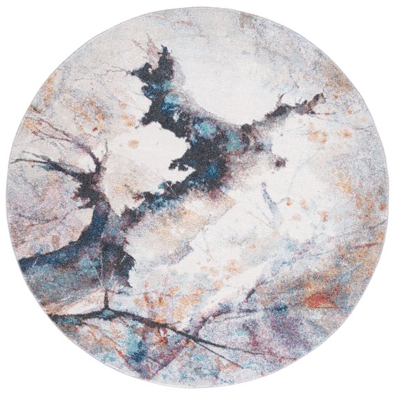 SAFAVIEH Phoenix Darwin Abstract Area Rug, Ivory/Charcoal, 6'7" x 6'7" Round