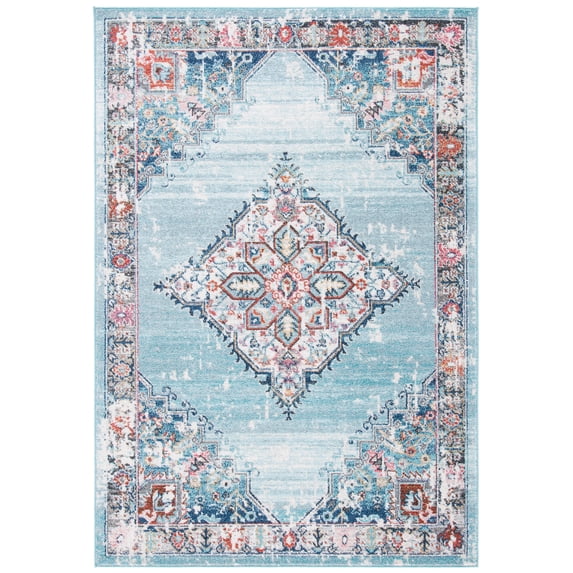 SAFAVIEH Phoenix Denny Medallion Area Rug, Light Blue/Navy, 5'3" x 7'7"