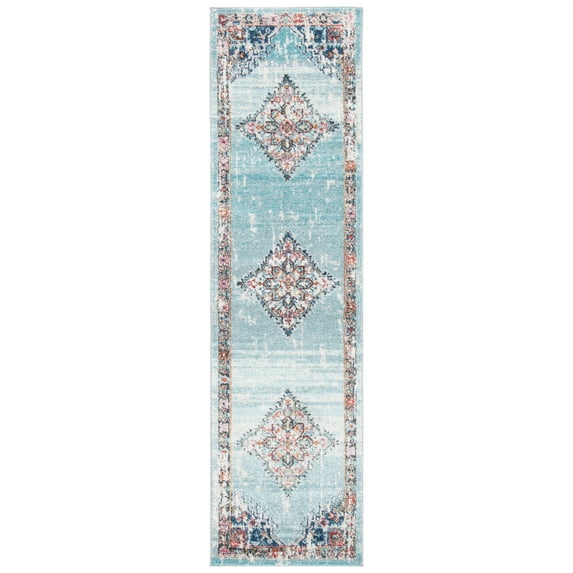 SAFAVIEH Phoenix Denny Medallion Runner Rug, Light Blue/Navy, 2'2" x 8'