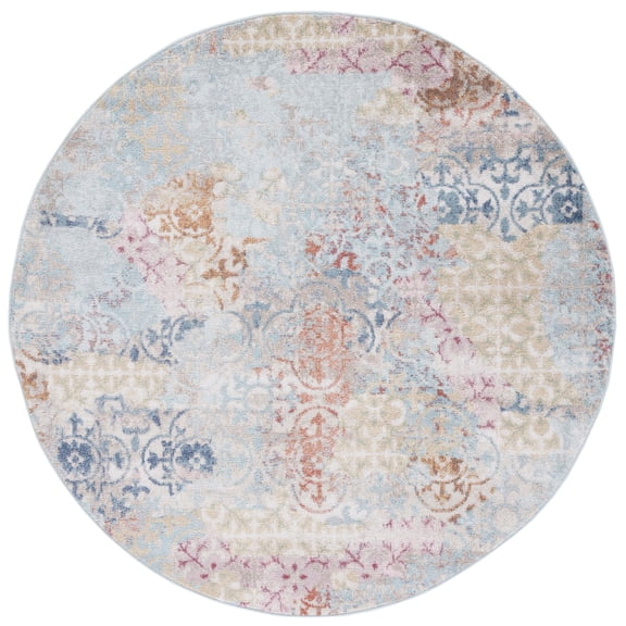 SAFAVIEH Phoenix Dory Distressed Area Rug, Blue/Rust, 6'7" x 6'7" Round