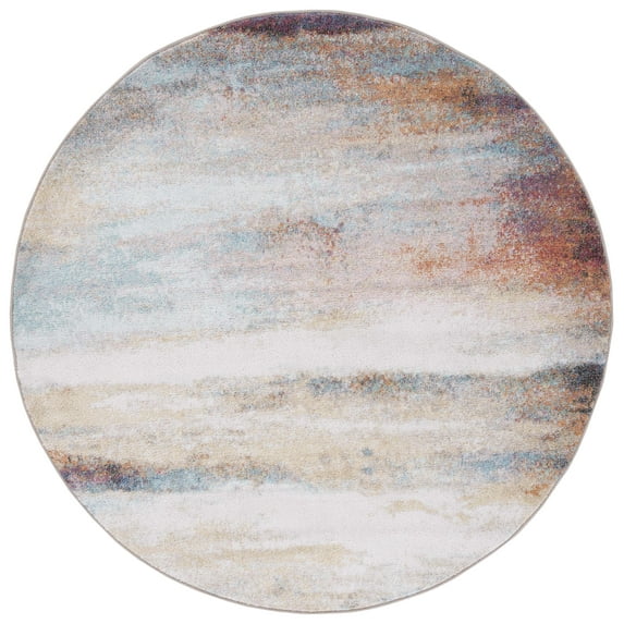 SAFAVIEH Phoenix Ellison Abstract Area Rug, Rust Blue/Ivory, 6'7" x 6'7" Round