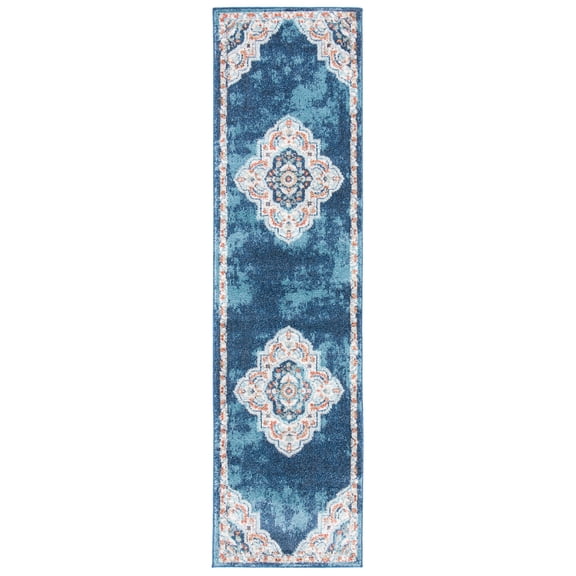 SAFAVIEH Phoenix Jepson Medallion Runner Rug, Navy/Ivory, 2'2" x 10'