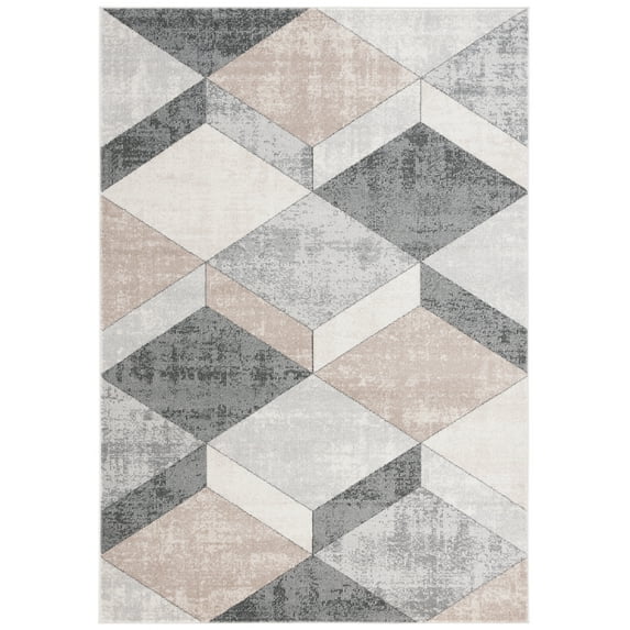SAFAVIEH Phoenix Kaelea Geometric Area Rug, Light Grey/Beige Charcoal, 4'5" x 6'5"