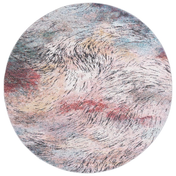 SAFAVIEH Phoenix Keiran Abstract Area Rug, Ivory/Pink, 6'7" x 6'7" Round
