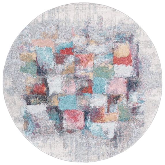 SAFAVIEH Phoenix Kimberly Abstract Area Rug, Ivory/Grey, 6'7" x 6'7" Round