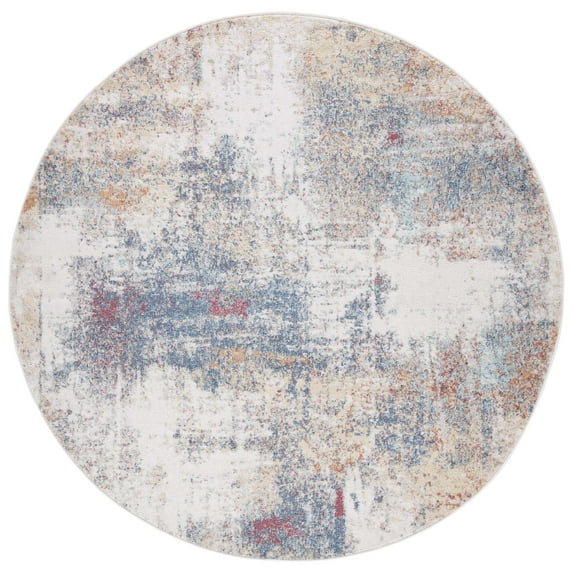 SAFAVIEH Phoenix Maralyn Abstract Area Rug, Ivory/Blue Rust, 6'7" x 6'7" Round
