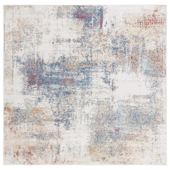 SAFAVIEH Phoenix Maralyn Abstract Area Rug, Ivory/Blue Rust, 6'7" x 6'7" Square