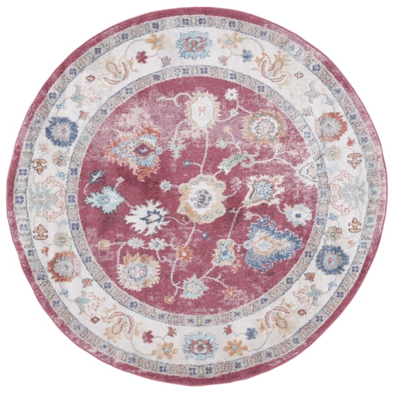 SAFAVIEH Phoenix Paisley Floral Area Rug, Red, 6'7" x 6'7" Round