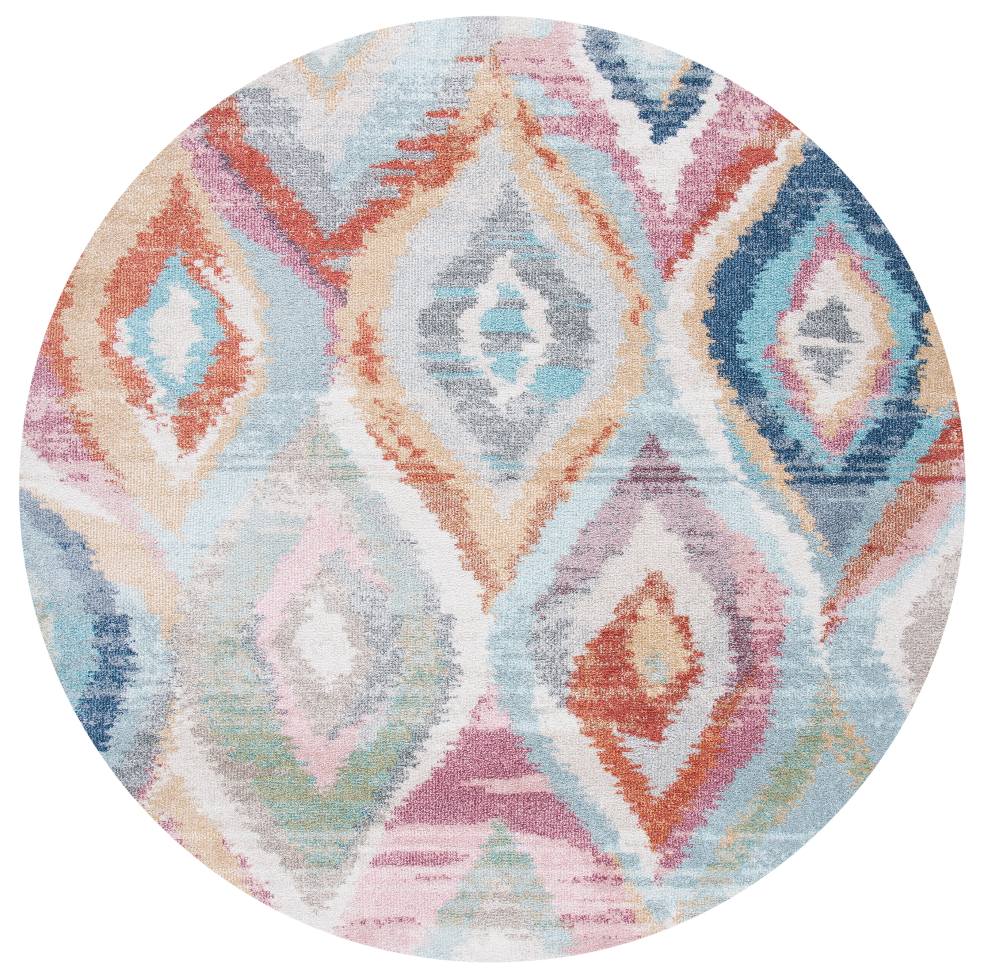 SAFAVIEH Phoenix Pemala Geometric Area Rug, Light Blue/Pink, 6'7" x 6'7" Round