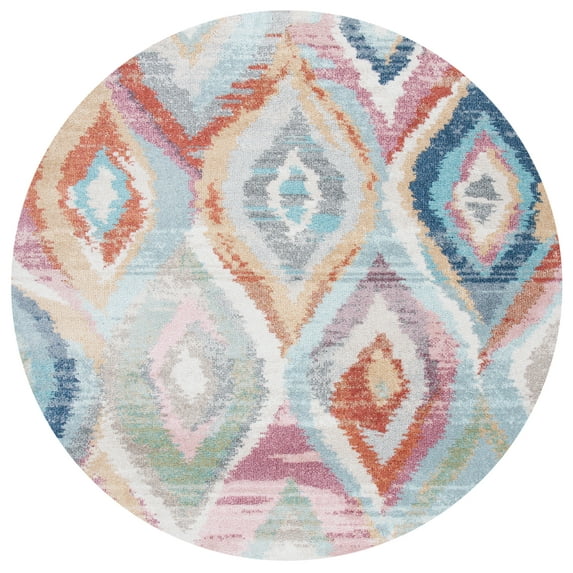 SAFAVIEH Phoenix Pemala Geometric Area Rug, Light Blue/Pink, 6'7" x 6'7" Round