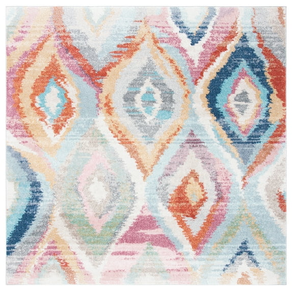 SAFAVIEH Phoenix Pemala Geometric Area Rug, Light Blue/Pink, 6'7" x 6'7" Square