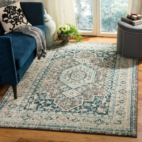 SAFAVIEH Phoenix Phylliss Border Area Rug, Grey/Blue, 5'1" x 7'6"