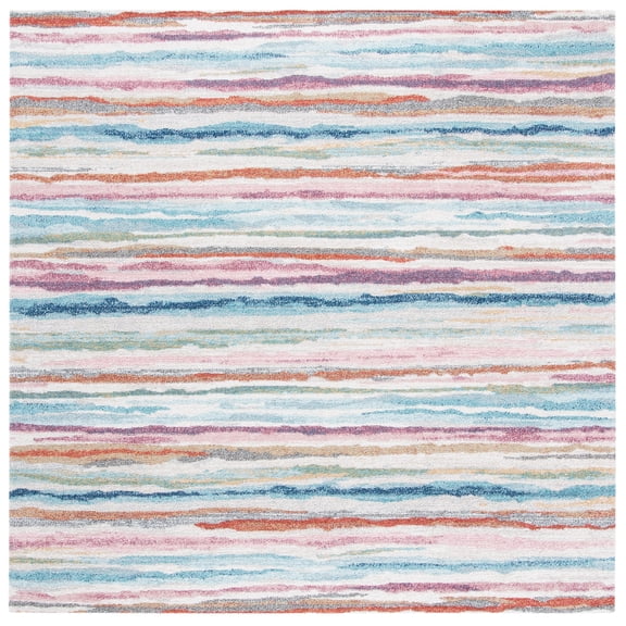 SAFAVIEH Phoenix Rhona Striped Area Rug, Ivory/Blue, 6'7" x 6'7" Square