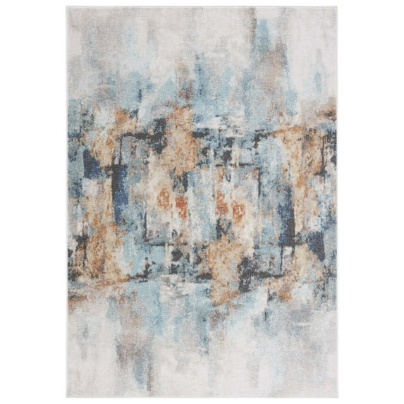 SAFAVIEH Phoenix Risto Abstract Area Rug, Aqua/Gold Rust, 4'5" x 6'5"