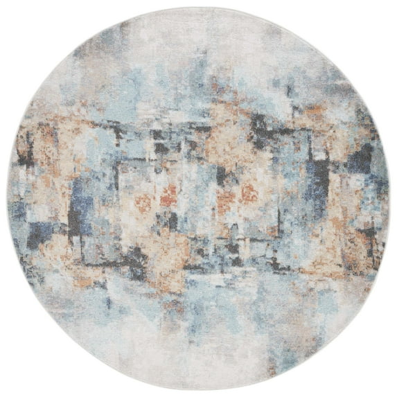 SAFAVIEH Phoenix Risto Abstract Area Rug, Aqua/Gold Rust, 6'7" x 6'7" Round