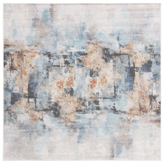 SAFAVIEH Phoenix Risto Abstract Area Rug, Aqua/Gold Rust, 6'7" x 6'7" Square