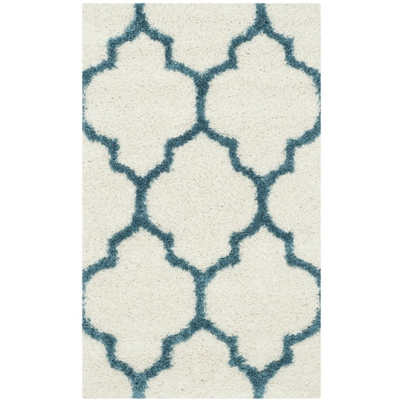 SAFAVIEH Kids Plush Casual Quatrefoil Shag Area Rug, Ivory/Blue, 3' x 5'
