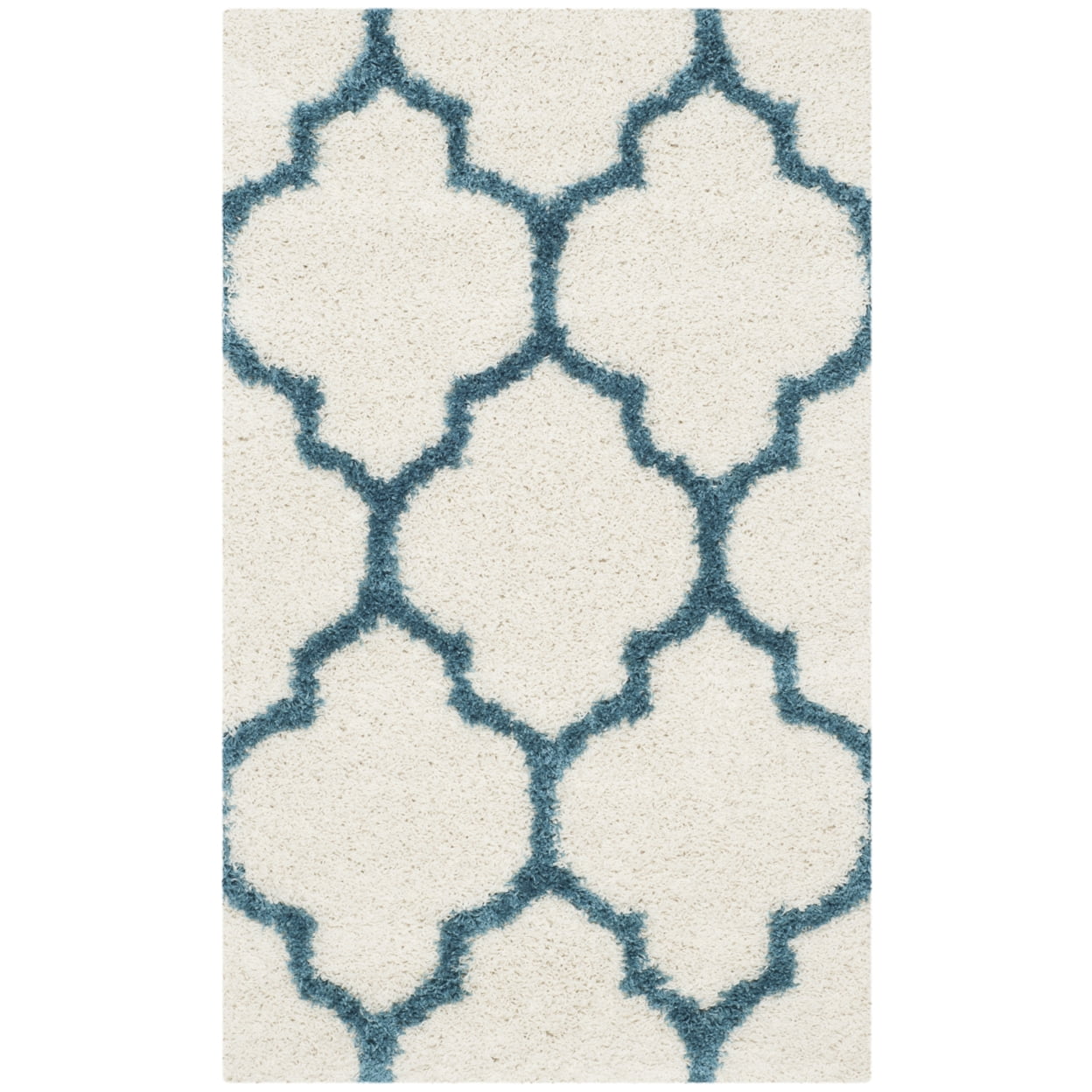 Ivory and Blue Shag Rectangular Kids Area Rug