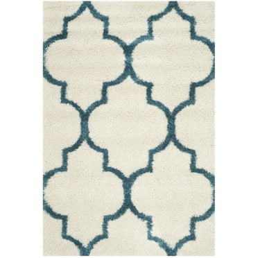 SAFAVIEH Phyillis Geometric Kids Shag Area Rug, Ivory/Blue, 4' x 6'