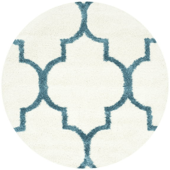 SAFAVIEH Phyillis Geometric Kids Shag Area Rug, Ivory/Blue, 6'7" x 6'7" Round