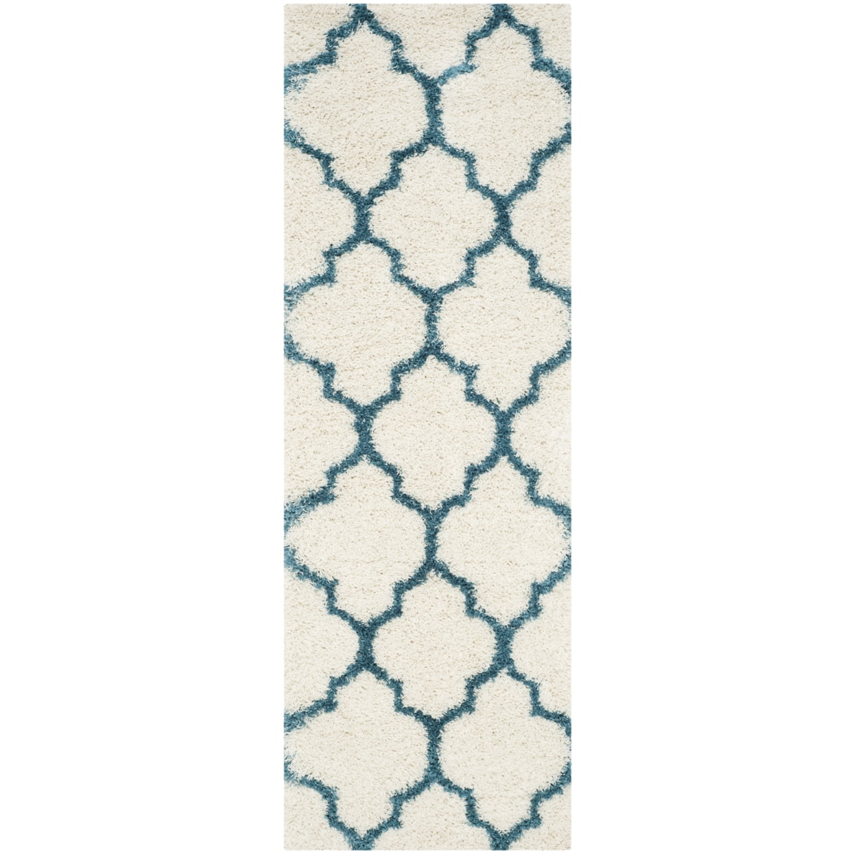 Ivory and Blue High Pile Shag Kids Runner Rug