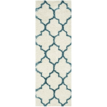 SAFAVIEH Phyillis Geometric Kids Shag Runner Rug, Ivory/Blue, 2'3" x 9'