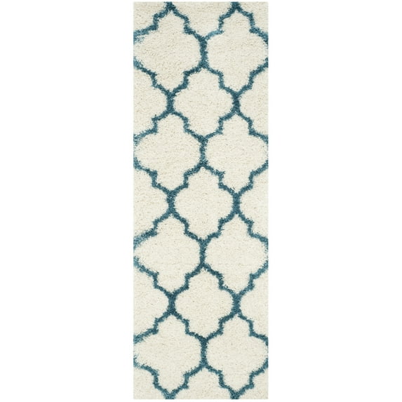 SAFAVIEH Phyillis Geometric Kids Shag Runner Rug, Ivory/Blue, 2'3" x 9'