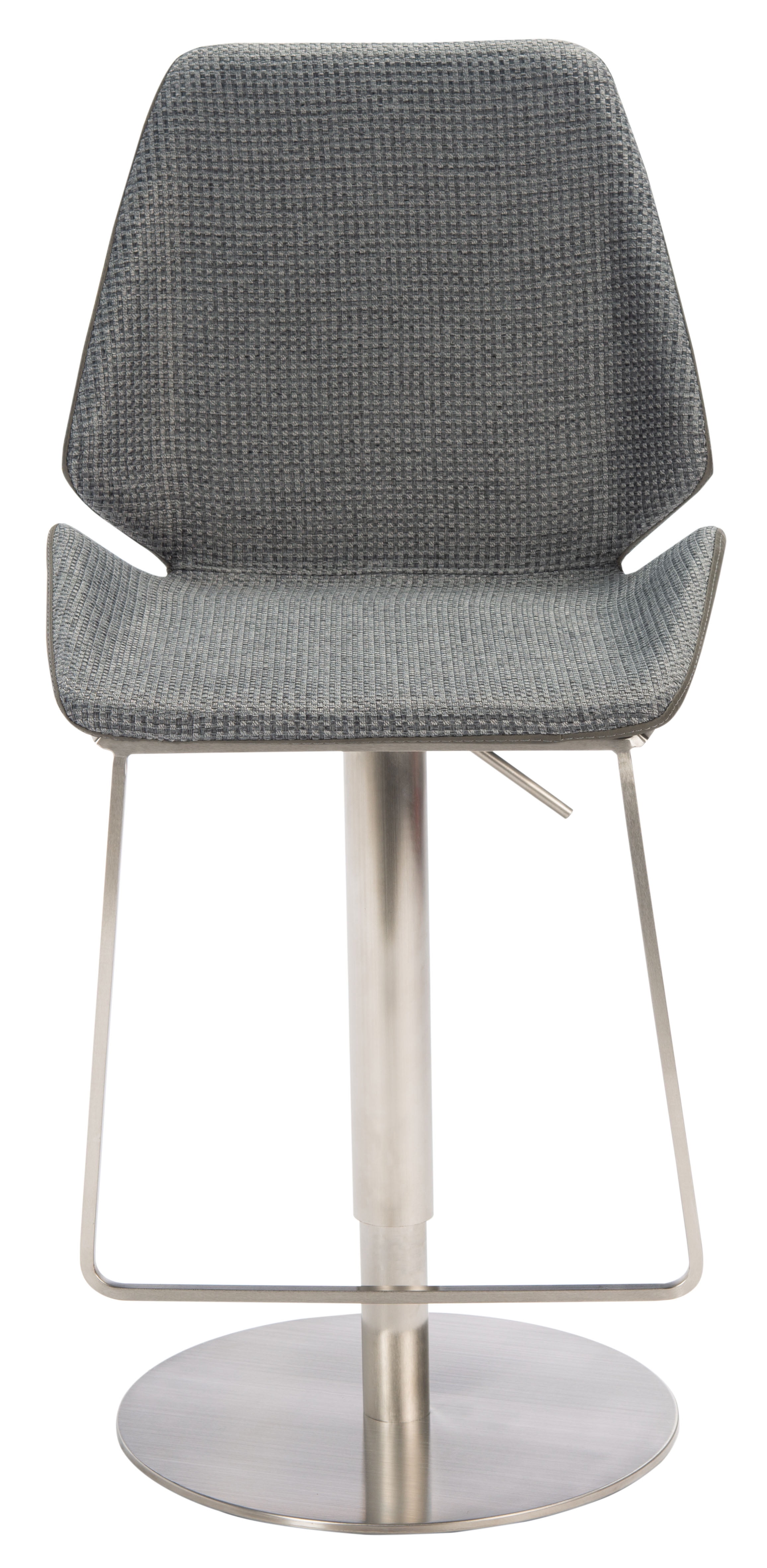 Adjustable Saddle Style Gray Leather & Metal Bar Stool