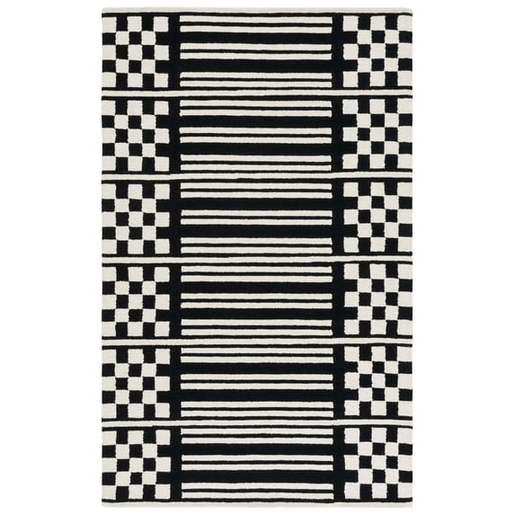 SAFAVIEH Pine Blake Geometric Wool Area Rug, Black/Ivory, 4' x 6'