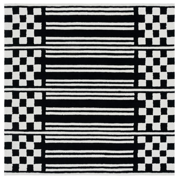 SAFAVIEH Pine Blake Geometric Wool Area Rug, Black/Ivory, 6' x 6' Square