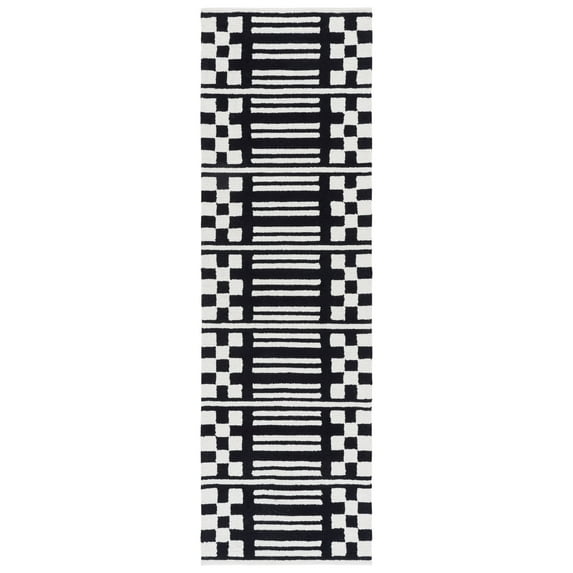 SAFAVIEH Pine Blake Geometric Wool Runner Rug, Black/Ivory, 2'3" x 8'