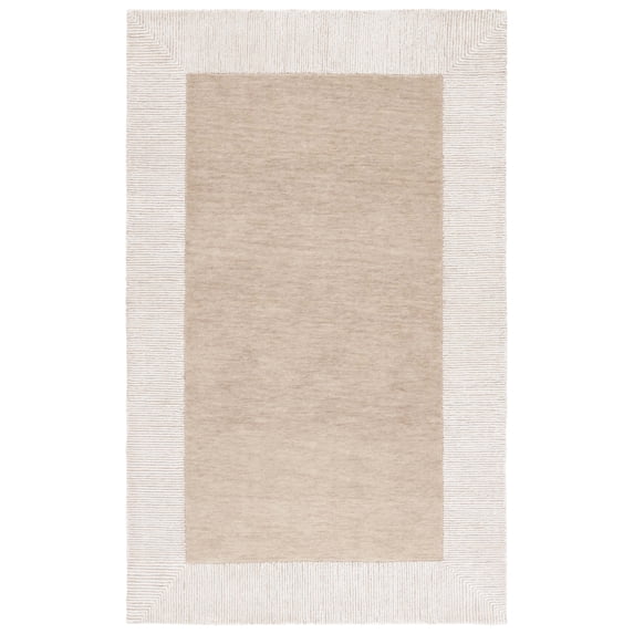 SAFAVIEH Pine Martha Solid Wool Area Rug, Dark Beige/Ivory, 5' x 8'