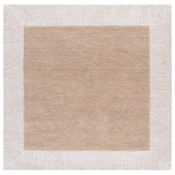 SAFAVIEH Pine Martha Solid Wool Area Rug, Dark Beige/Ivory, 6' x 6' Square