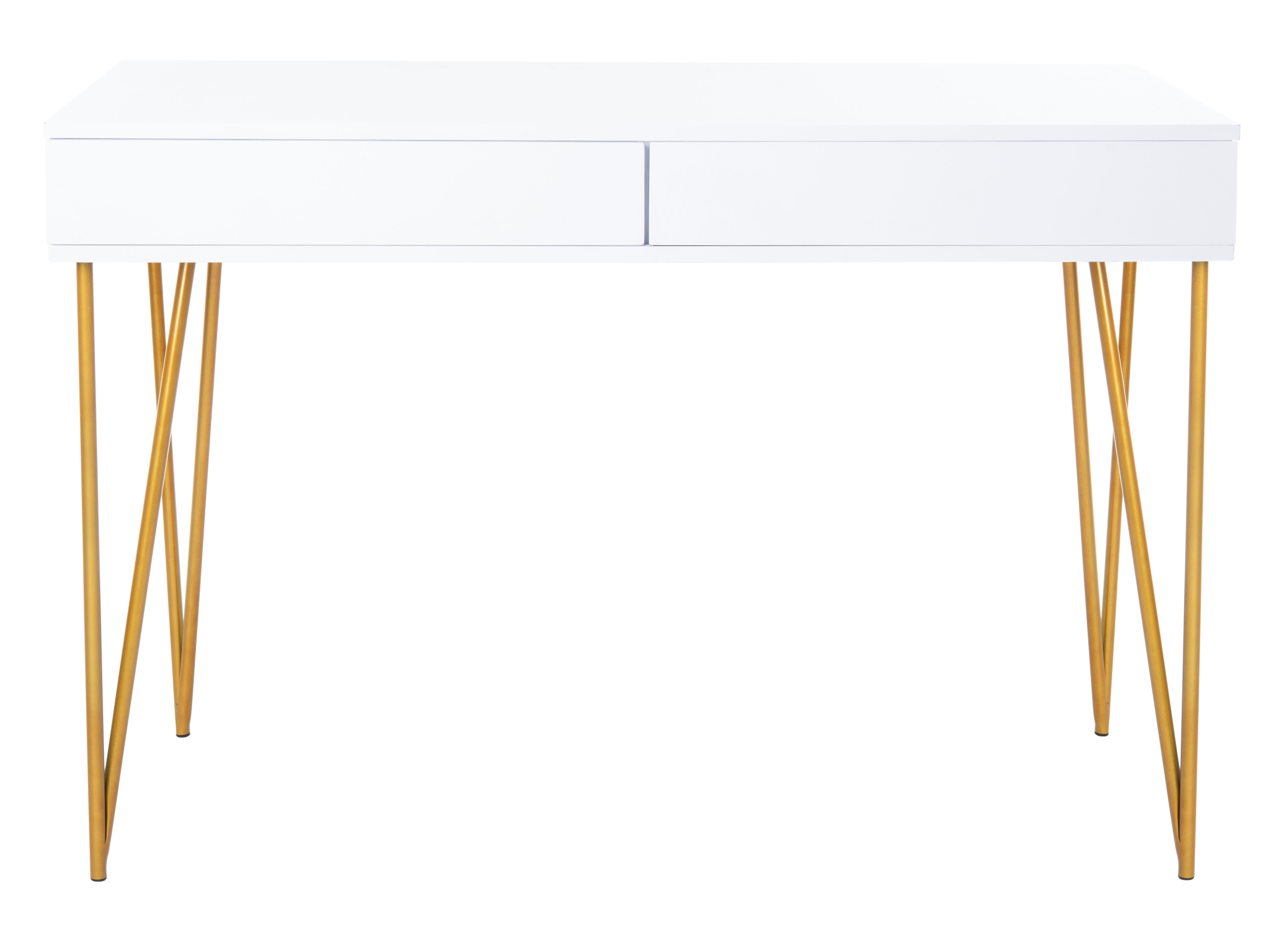 Elegant Transitional White and Gold Home Office Desk with 2 Drawers