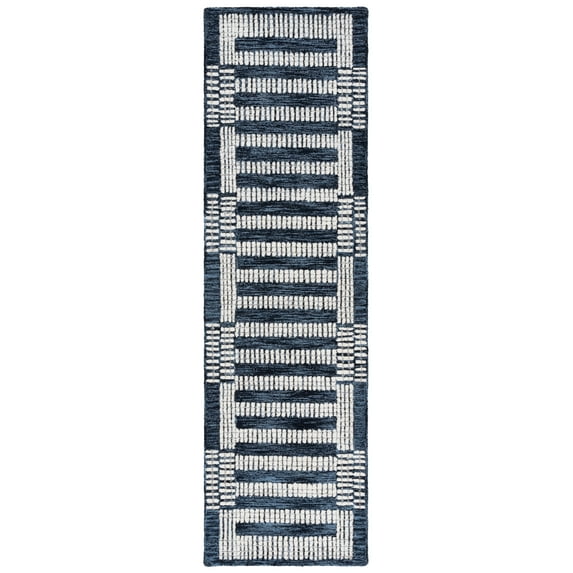SAFAVIEH Pine Qendro Geometric Runner Rug, Navy/Ivory, 2'3" x 8'