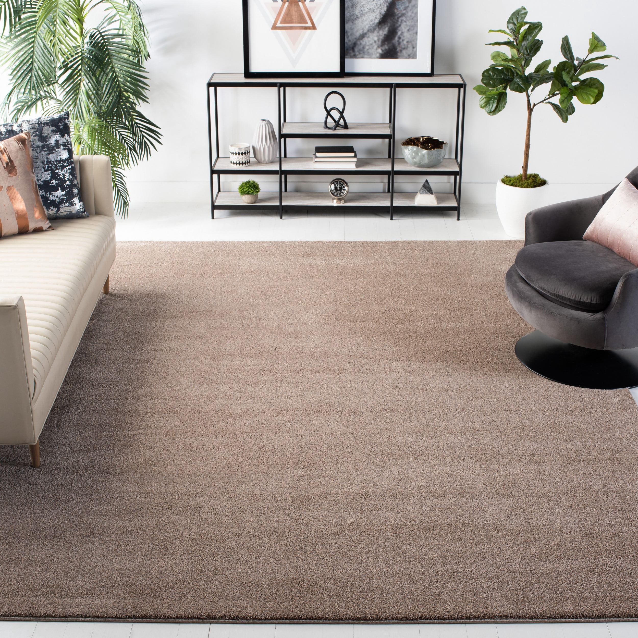 SAFAVIEH Plain and Solid Carleen Solid Plush Area Rug, Taupe, 9' x 12'