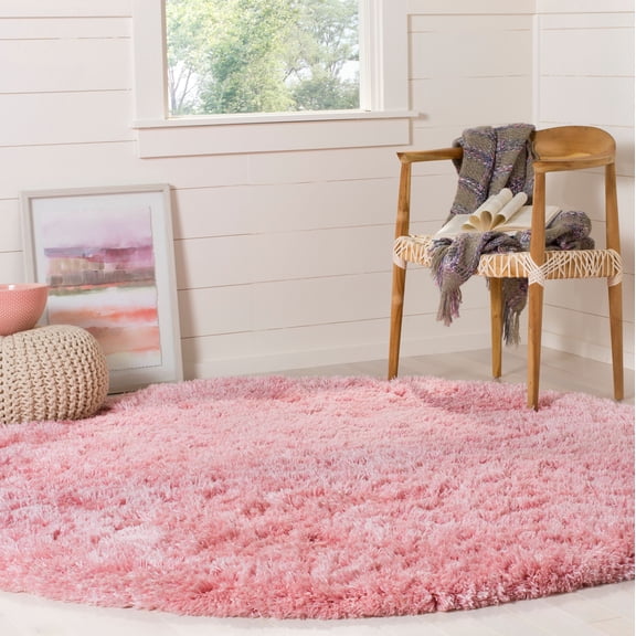 SAFAVIEH Polar Abbot Solid Shag Area Rug, Light Pink, 4' x 4' Round
