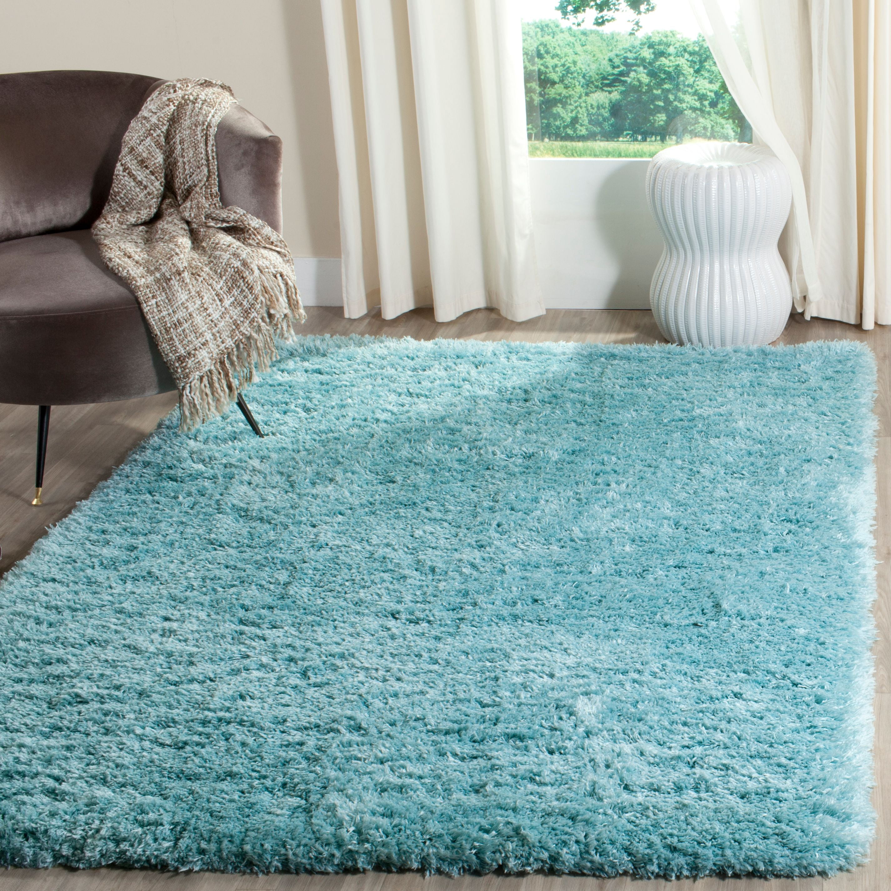 Light Turquoise Synthetic Shag Area Rug, 4' x 6'
