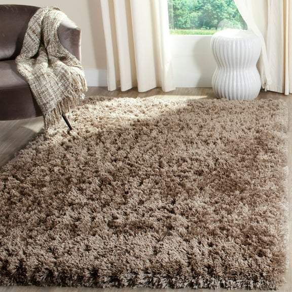 SAFAVIEH Polar Abbot Solid Shag Area Rug, Mushroom, 4' x 6'