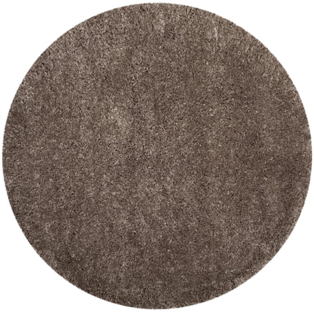 SAFAVIEH Polar Abbot Solid Shag Area Rug, Mushroom, 5'1" x 5'1" Round