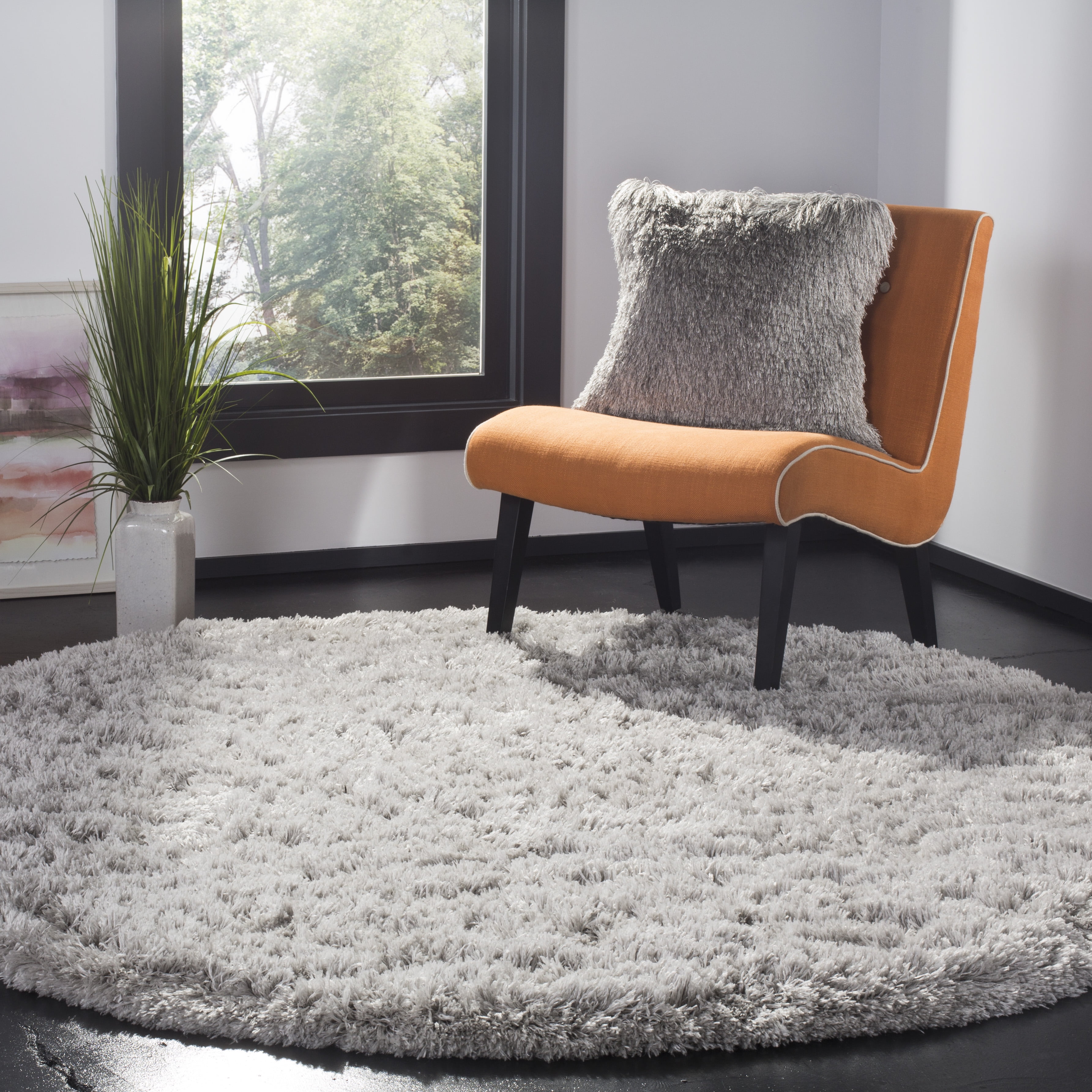 Abbot Rug SAFAVIEH Polar Abbot Solid Shag Area Rug, Silver, 4' x 4' Round ...