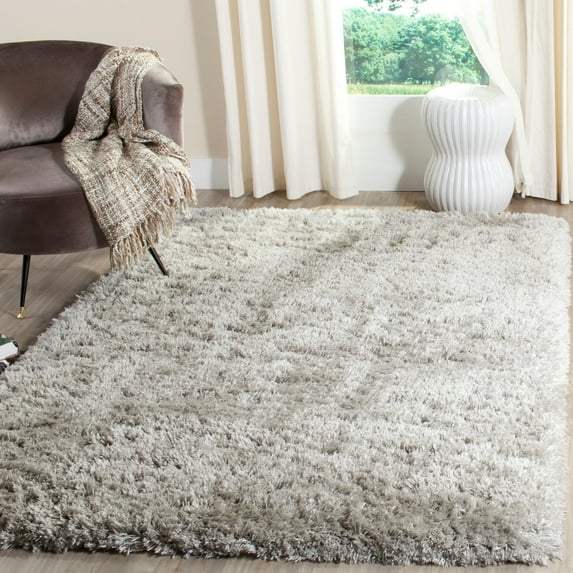 SAFAVIEH Polar Abbot Solid Shag Area Rug, Silver, 6'7" x 9'2"