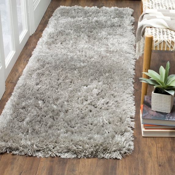 SAFAVIEH Polar Abbot Solid Shag Runner Rug, Silver, 2'3" x 10'
