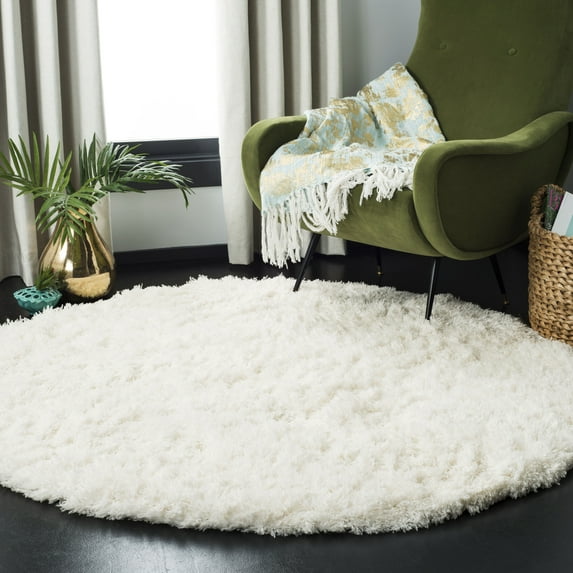Safavieh Polar Abbot Solid Shag Area Rug, White, 9' x 9' Round