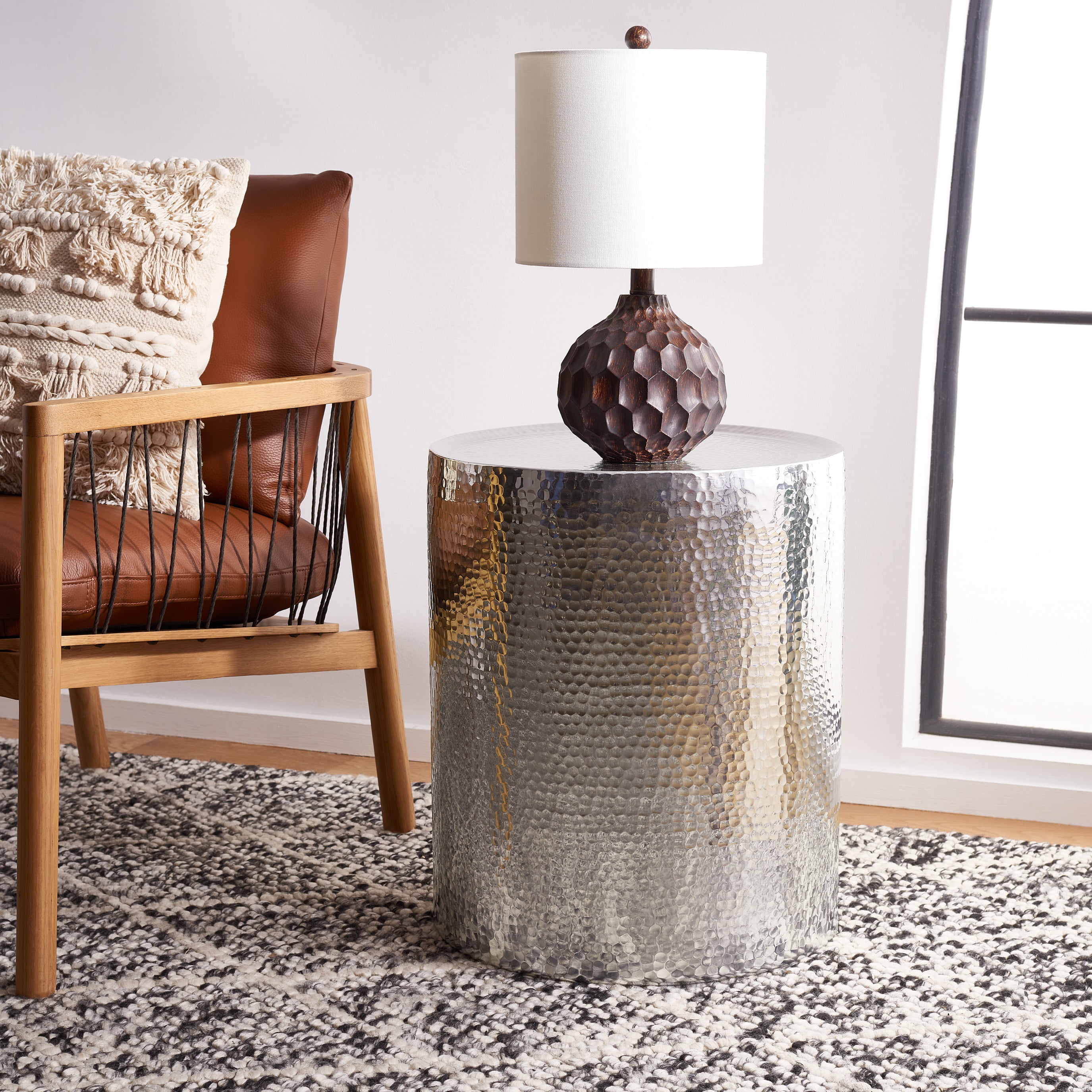 SAFAVIEH Polonium Occasional Hammered Table, Silver