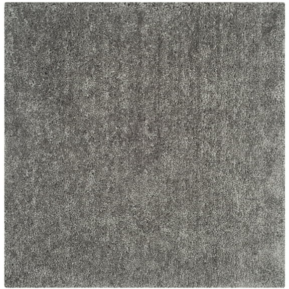 SAFAVIEH Popcorn Solid Polyester Shag Area Rug, Silver, 6' x 6' Square