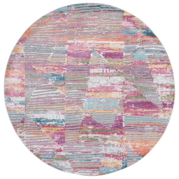 SAFAVIEH Porcello Alexanndria Abstract Area Rug, Red/Blue, 6'7" x 6'7" Round