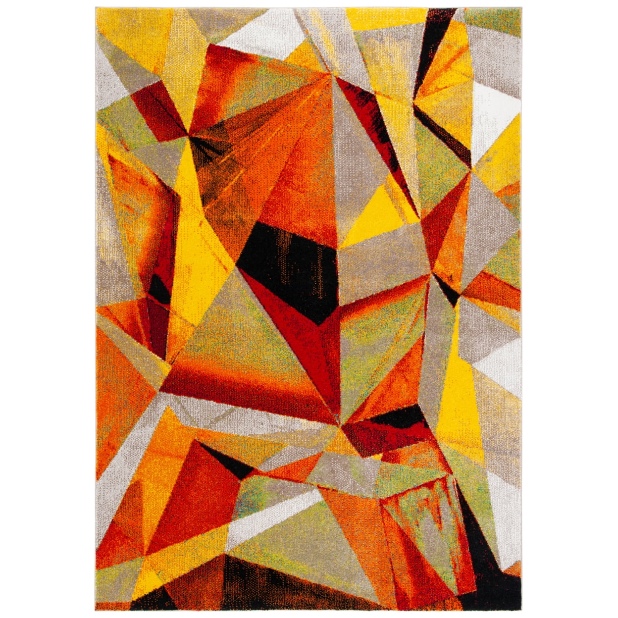 Red and Orange Geometric Floral Synthetic Area Rug