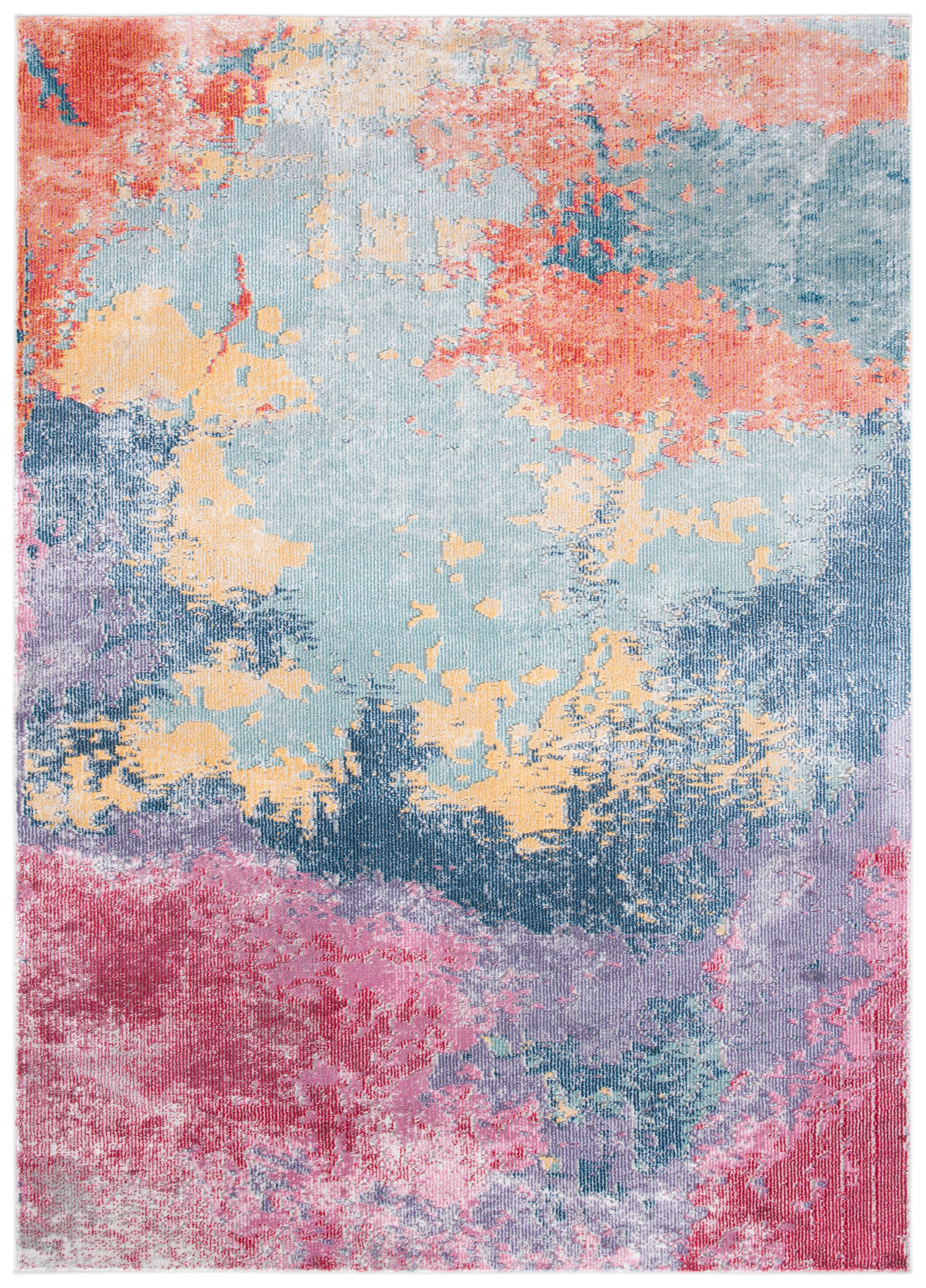 Artisan Blue Floral Hand-Knotted Synthetic Rectangular Rug