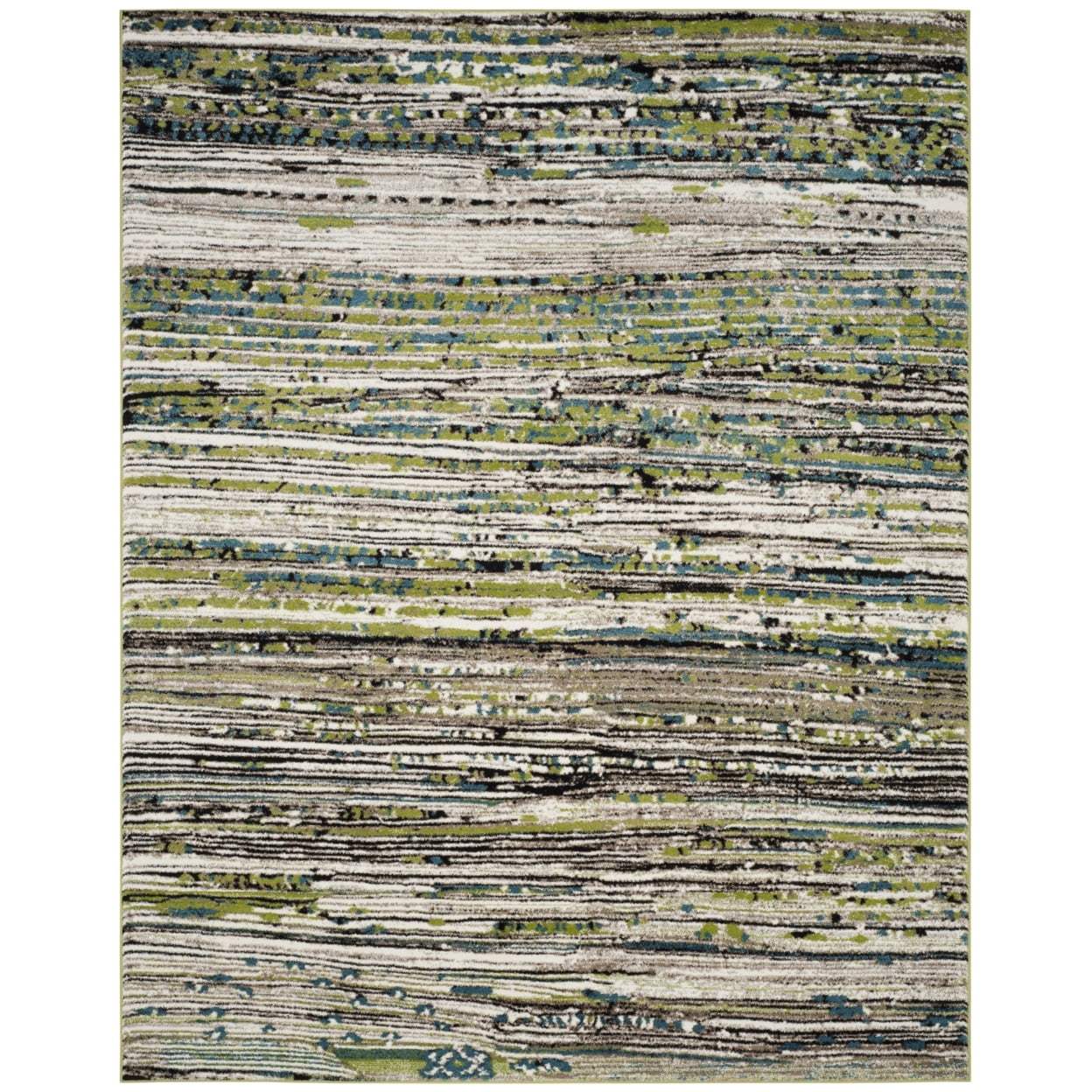 Cream and Green Round Floral Synthetic Area Rug